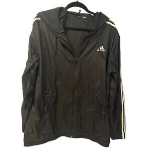 Adidas Men's XL Full Zip Hooded Black Classic Windbreaker